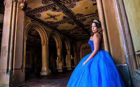 Quinces photography in New York blue dress Bella Quinces