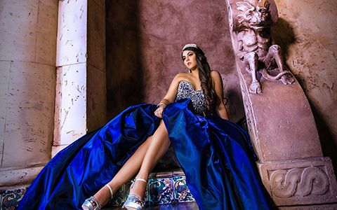 Quinces Photography themes in Cruz Building blue dress