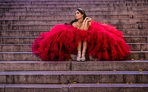 Sweet Sixteen photography in New York red dress Bella Quinces